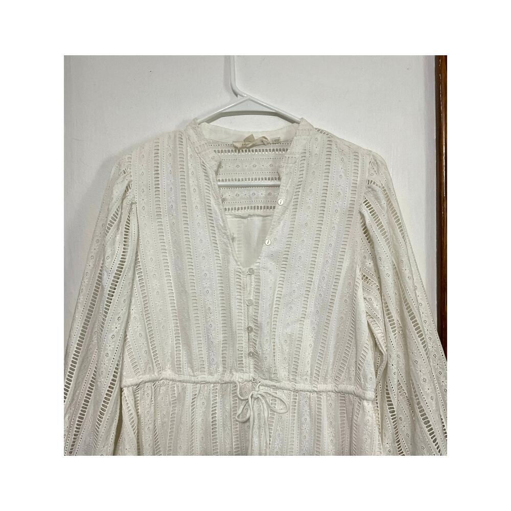 Anthropologie Forever that Girl Eyelet Long Sleeve Mini-Dress Sz Small Tie Waist - Picture 5 of 9
